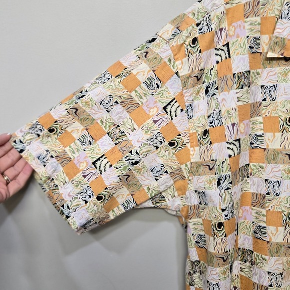 VTG 90s Mens Button Up Shirt Large Skater Grunge Cotton Psychedelic Checkerboard - Picture 4 of 7